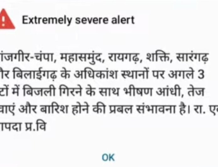 Ye SMS *राजस्व एवं आपदा प्रबंधन विभाग* (Revenue & Disaster Management Department), *छत्तीसगढ़ सरकार* का अलर्ट है।
